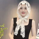 スカーフ 頭 レース 花柄 刺繍 夏 薄手 通気性 ネックカバー フリーサイズ 韓国 おしゃれ 上品 日焼け防止 冷房対策 お出かけ 白 黒