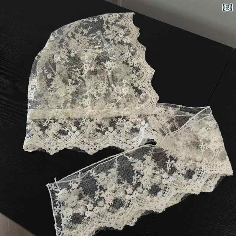 レース 帽子 レディース 夏 薄手 日焼け防止 刺繍 スカーフ ネックカバー 通気性 ...