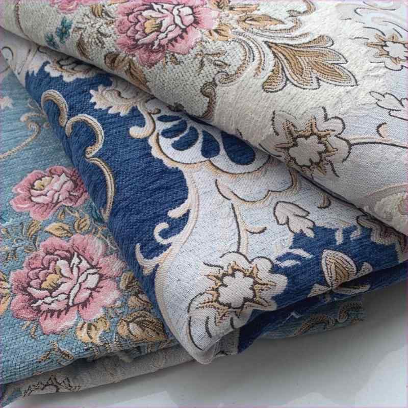 シェニール 生地 シェニール ソファー カバー カーテン クッション テーブルクロス ハンドメイド ジャカード ヨーロピアン アンティーク調 おしゃれ 花柄 青 茶色 ベージュ
