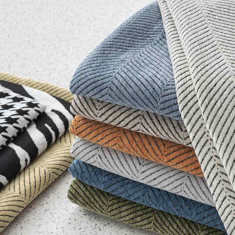 シェニール 生地 シェニール ソファー カバー 厚手 クッション 防塵 布 千鳥格子 グレー オレンジ 緑 ..