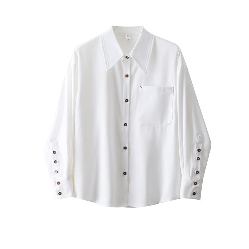 シャツ レディース 長袖 白 コーデュロイ 風 起毛 感 春 ベーシック