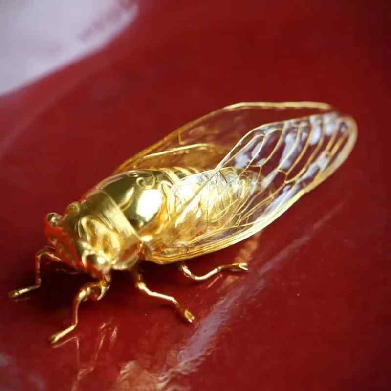 置物 蝉 ゴールド 飾り リビング ルーム 玄関 車用 装飾品 上品 中国風 ギフト インテリア オブジェ 新生活 リアル 光沢 おしゃれ