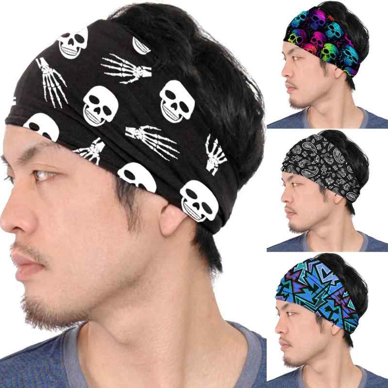 スポーツ 汗止め ヘアバンド 男女兼用 ストレッチ 通気性 速乾 バスケットボール ランニング おしゃれ 個性的 エスニック調 スカル柄 グレー 青 赤