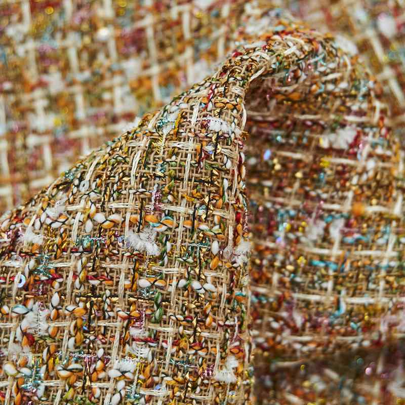 ツイード 生地 織り 衣類 春 ジャケット ドレス 手作り 混紡 パッチ クッション カバー おしゃれ エレガント クラシック 柔らかい 黄色 緑 ピンク