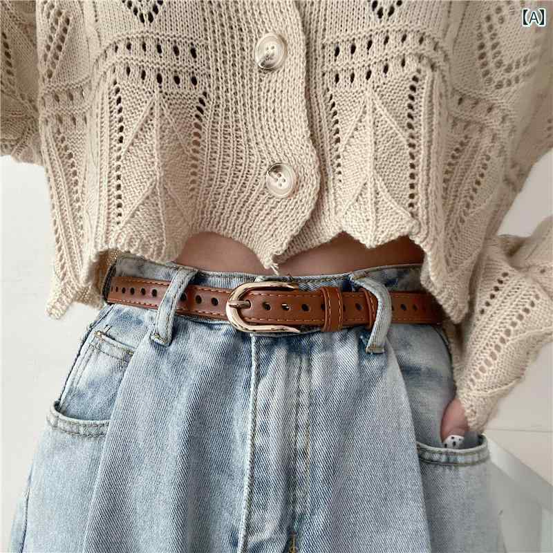 ベルト ブラック 細 レディース カジュアル 学生 デニム 夏 シンプル ウエストマーク 免打孔 装飾 韓国