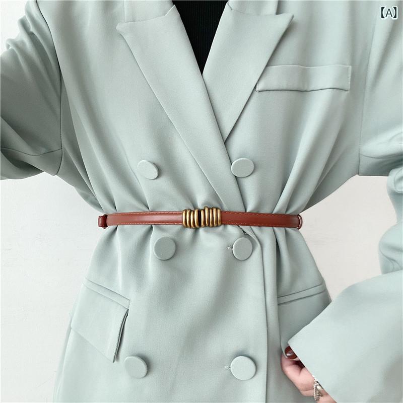 ベルト レディース 細 ブラック レザー ウエストマーク 装飾 おしゃれ シンプル ヴィンテージ風 ワンピース コーデ 大人 カジュアル フォーマル アクセサリー