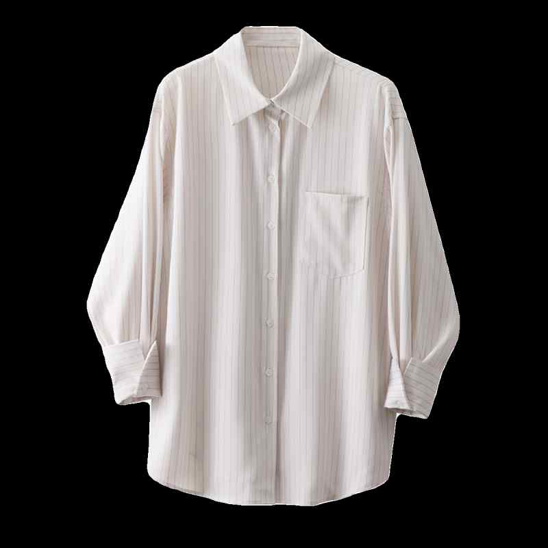 シャツ レディース 長袖 ポロカラー ストライプ ゆったり 体型カバー 秋 韓国 カジュアル