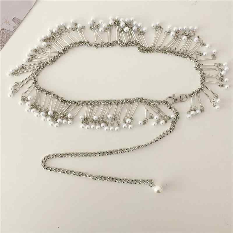 ベルト チェーン フリンジ パール 装飾 細 韓国 おしゃれ スーツ ワンピース 合わせやすい アクセサリー 春夏