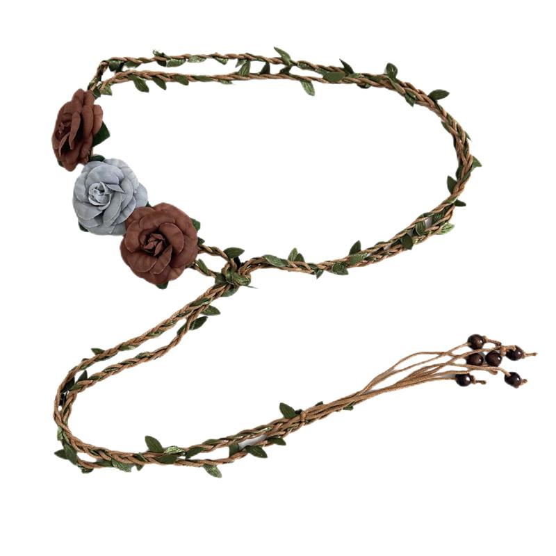 ベルト 民族風 レトロ 花 編み込み 装飾 ウエストチェーン フラワー レディース 紐 アクセサリー ワン..