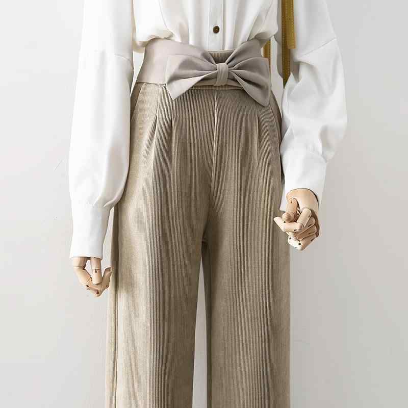 樂天商城 - きれいめ パンツ レディース 大人 ワイド コーデュロイ リボン ウエストリボン 秋冬 おしゃれ スタイルアップ 体型カバー カジュアル