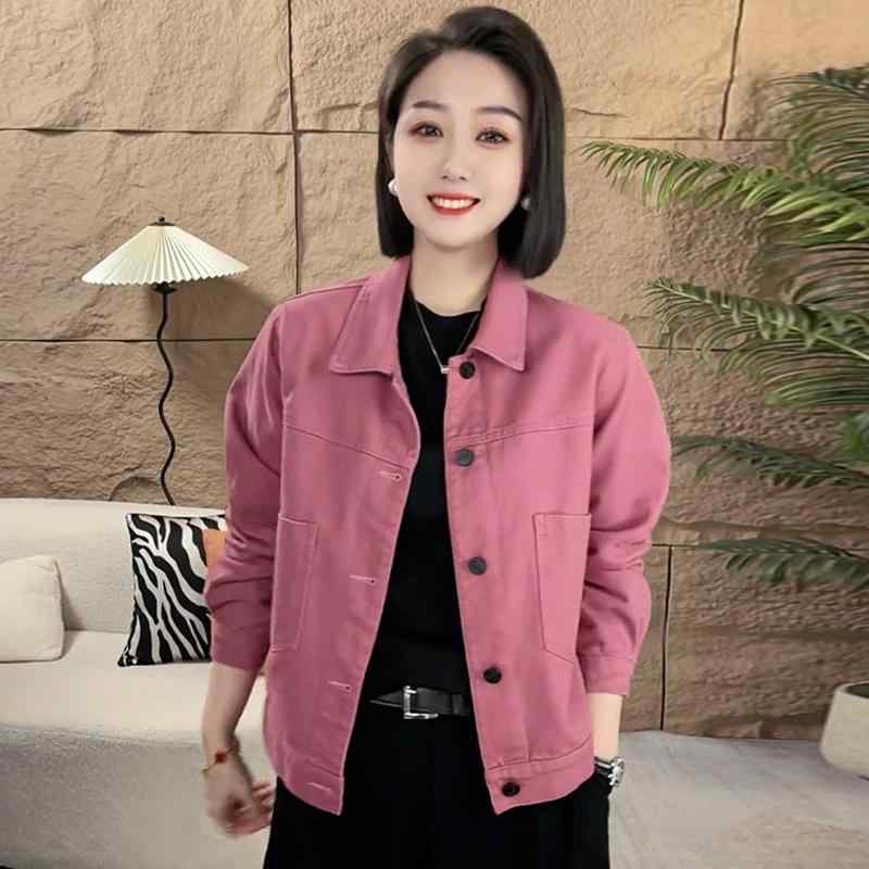 襟 ジャケット レディース アウター カジュアル 普段使い お出かけ レジャー 春秋 前開き ボタン 長袖 韓国 デニム ショート ポケット おしゃれ 無地 シンプル 黒 赤 茶色