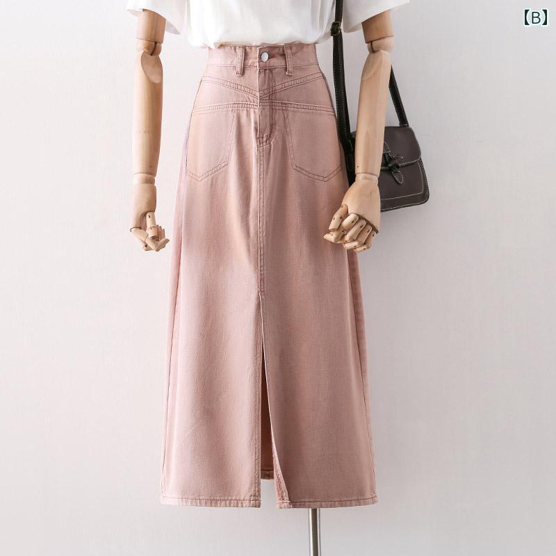 きれいめ スカート オフィス 大人 上品 ハイウエスト ストレート Aライン タイト 前スリット 春夏 韓国 スリム シンプル 無地