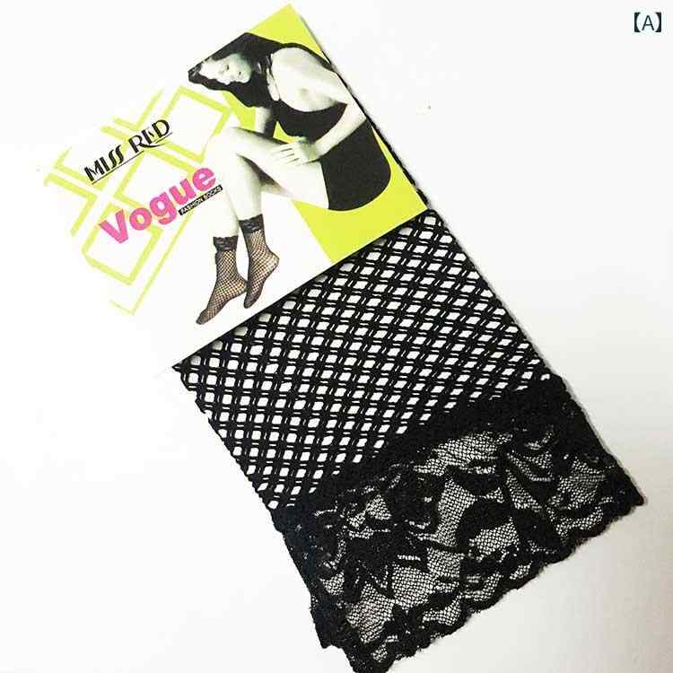 レース 靴下 レディース 大人 上品 エレガント 夏 薄手 ショート 網目 ダブルライン メッシュ 美脚効果 普段使い おしゃれ 刺繡 黒