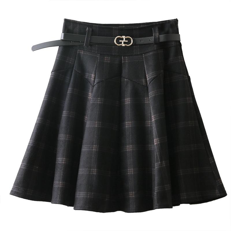 ミニスカート おしゃれ 黒 チェック柄 秋冬 ハイウエスト プリーツ Aライン フレア