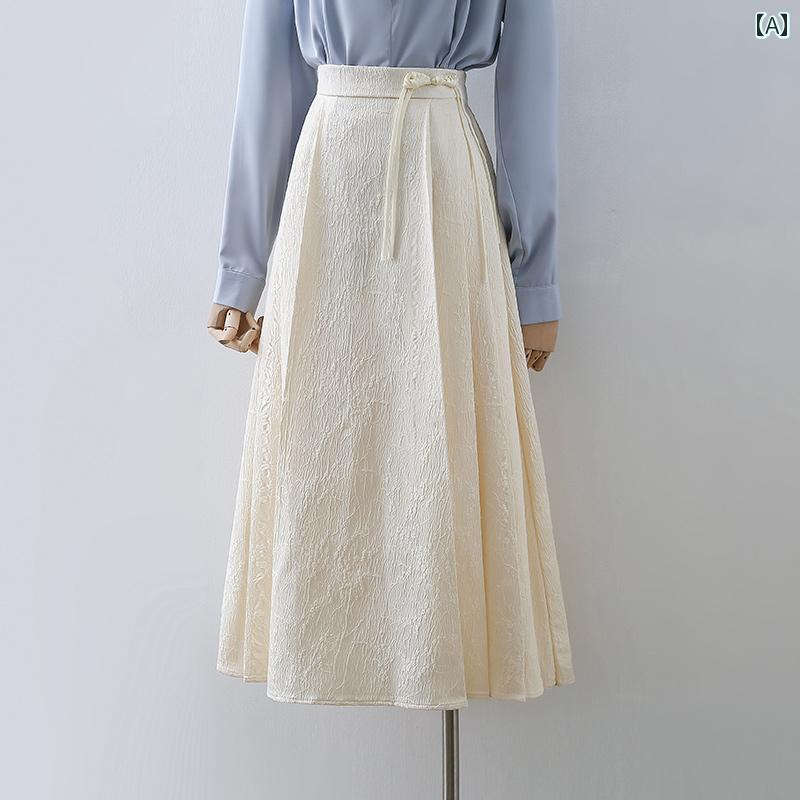 きれいめ スカート オフィス 大人 上品 ミモレ丈 ハイウエスト 春夏 中華風 チャイナボタン 型 Aライン レトロ