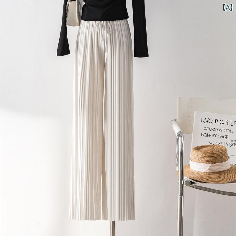 きれいめ パンツ レディース 大人 白 プリーツ加工 ワイド ストレート ハイウエスト 春夏 ゆったり シンプル 無地 カジュアル