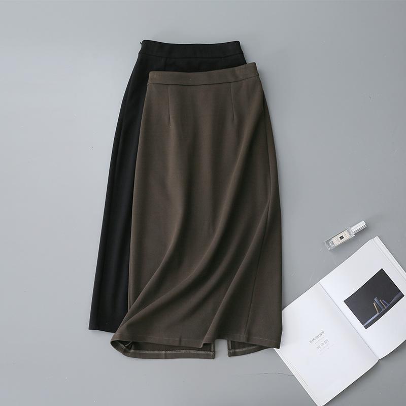 きれいめ スカート オフィス 大人 上品 黒 ハイウエスト ストレート ミモレ丈 スリット 秋冬 ウール調 Aライン タイト