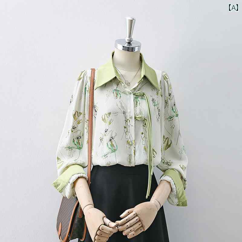 テイスト: レトロ シルエット: ゆったり 袖タイプ: ベーシック 袖丈: 長袖 襟タイプ: ポロカラー 着丈: 標準 柄: 無地 フロント仕様: シングルボタン サイズ: 2XL.S.M.L.XL カラー: グリーンフラワー.ブラックフラワー