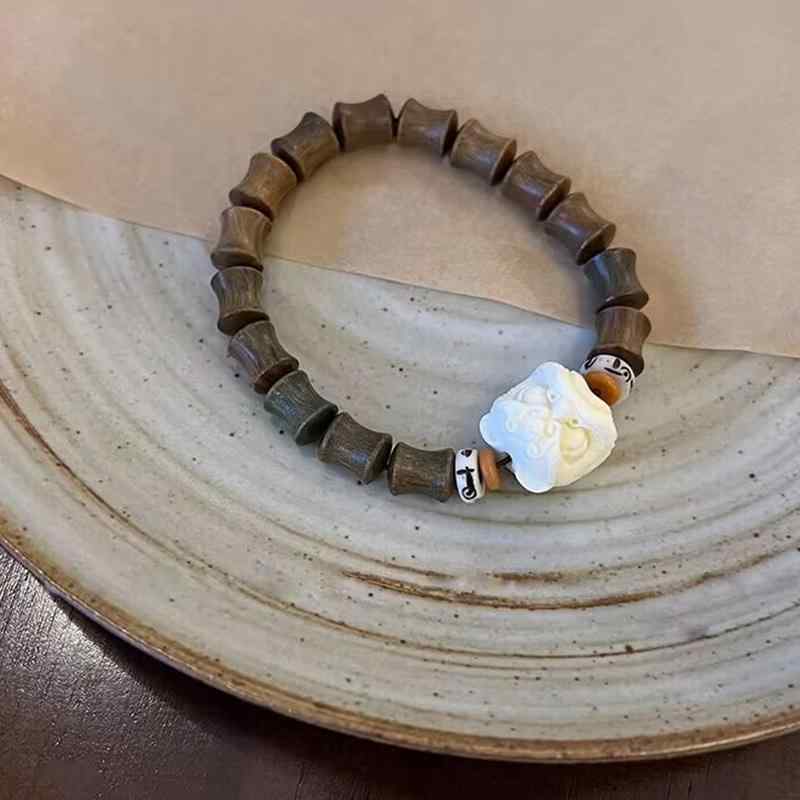 ブレスレット メンズ 夏 チャイナ風 竹モチーフ 緑檀 レトロ エスニック シンプル ごつめ 普段使い おでかけ おしゃれ プレゼント アクセサリー