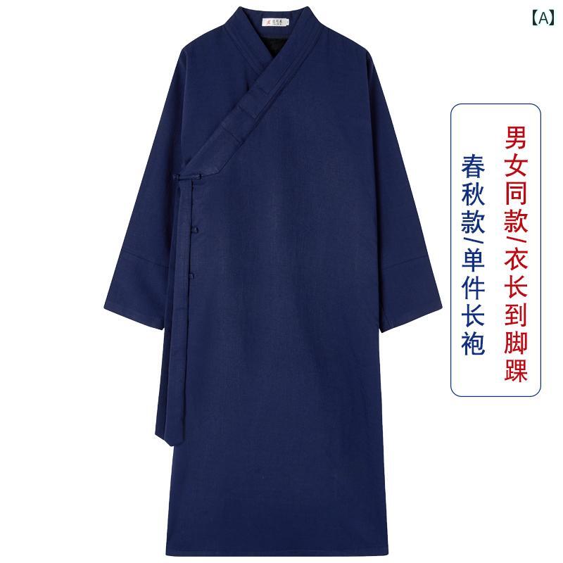 作務衣 レディース 中国 道教 武当 ローブ 秋冬 厚手 斜め襟 暖かい メンズ 大きいサイズ フォーマル 裏起毛 無地 シンプル 上下セット ネイビー 黒 白 2