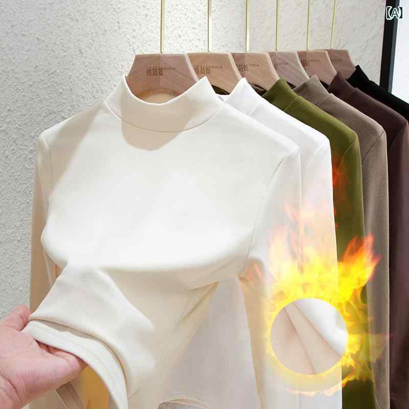 Long-Sleeved - カットソー レディース ハイネック 無地 シンプル 秋冬 厚手 保温 フィット 着回し