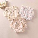 かぼちゃパンツ ベビー キッズ 女の子 夏 ボトムス ブルマ ウエストゴム 着脱簡単 フリル 薄手 かわいい 花 イチゴ ベージュ 白 クリームイエロー
