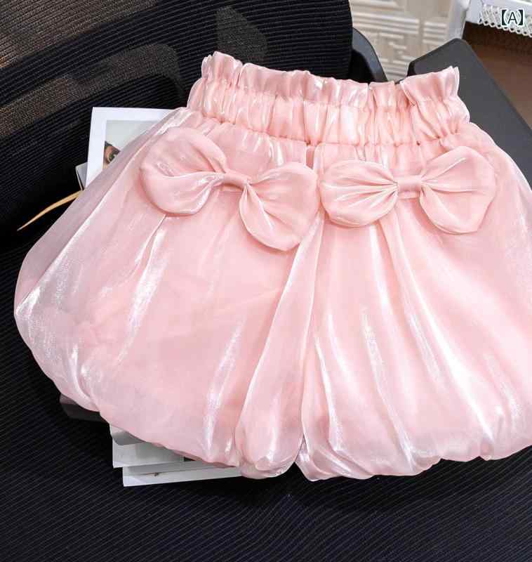 かぼちゃパンツ ベビー キッズ 女の子 夏 ボトムス ブルマ 短パン ウエスト 着脱簡単 リボン 薄手 通気性 かわいい 無地 花柄 ピンク 緑 黄色