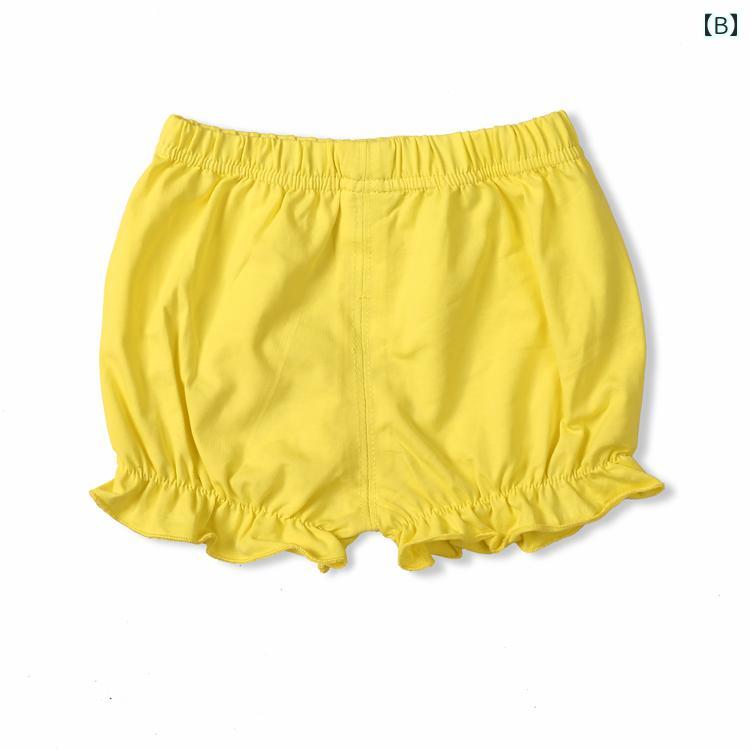 フロントップ楽天市場店のかぼちゃパンツ ベビー 女の子 夏 ボトムス 短パン ブルマ ウエストゴム 着脱簡単 綿 かわいい 韓国 無地 ドット柄 ピンク 黄色 紫｜アングル2