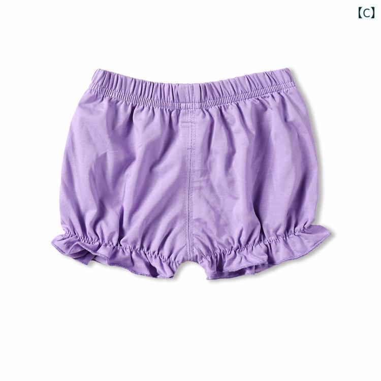 フロントップ楽天市場店のかぼちゃパンツ ベビー 女の子 夏 ボトムス 短パン ブルマ ウエストゴム 着脱簡単 綿 かわいい 韓国 無地 ドット柄 ピンク 黄色 紫｜アングル3