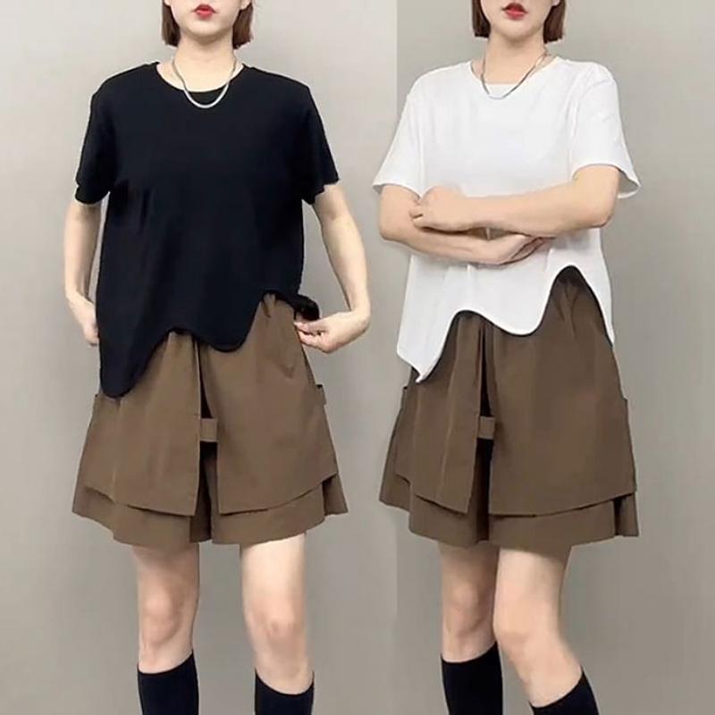 Other - キュロットパンツ 大人 レディース 大きいサイズ ワイド ゆったり ウエストゴム ひざ上丈 普段使い カジュアル シンプル 無地 おしゃれ 茶