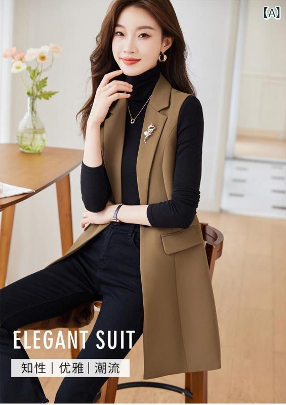 ベスト オフィス レディース 柔らかい きれいめ 春 シンプル ボタン ミドル丈 韓国 レイヤード 普段使い カジュアル ポケット 大きいサイズ カーキ 赤 黒