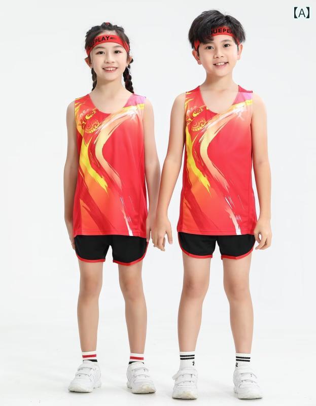 陸上 ユニフォーム 男子 女子 キッズ 柔らかい セットアップ パンツ ノースリーブ 競技 トレーニング チーム スポーツ ウェア 通気性 ラウンドネック 大きいサイズ 大人 赤 黒 オレンジ