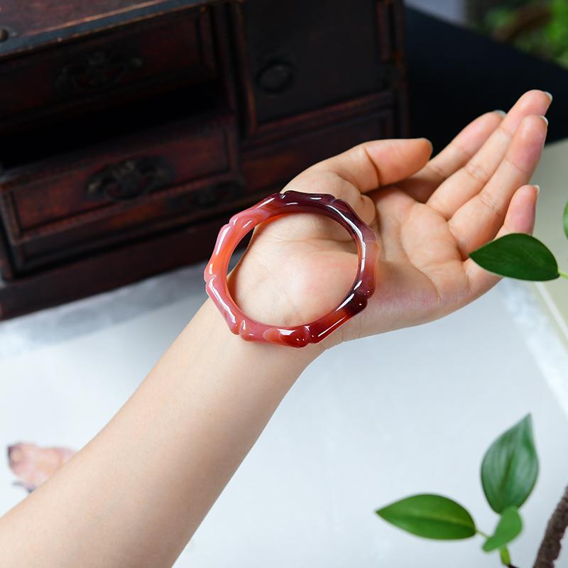 Other - バングル アクセサリー ブレスレット 瑪瑙 竹モチーフ おしゃれ シンプル グラデーション シャンパンゴールド 赤 プレゼント 誕生日