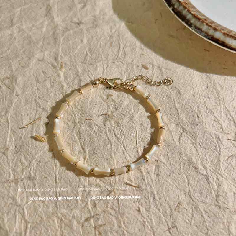 ブレスレット レディース アクセサリー シェル 竹モチーフ 銅 メッキ チェーン 細め チャイナ風 レトロ シンプル ゴールド プレゼント 誕生日(4)