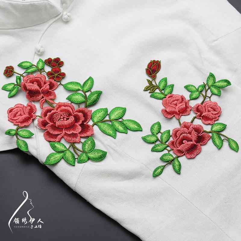 花 刺繍 ワッペン 布 スカート 装飾 アップリケ 衣類 手縫い 赤 ピンク ハンドメイド リメイク おしゃれ シンプル 大きめ ワンポイント レトロ チャイナ風