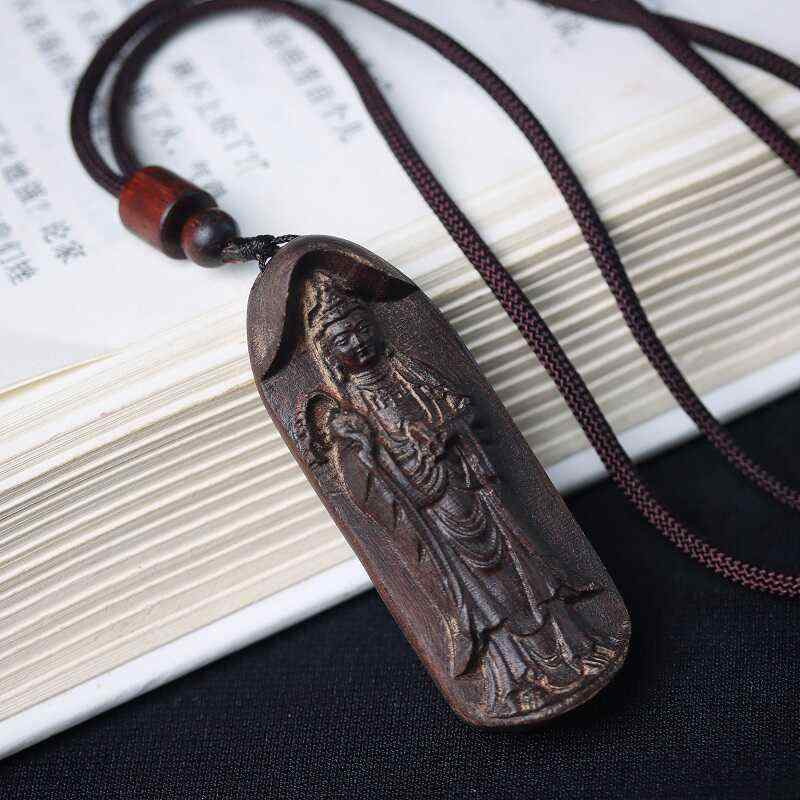 ネックレス ペンダント 仏像 観音 アクセサリー カップル 沈香 木彫り ロープ 車内 装飾 お守り エスニック レトロ ナチュラル プレゼント