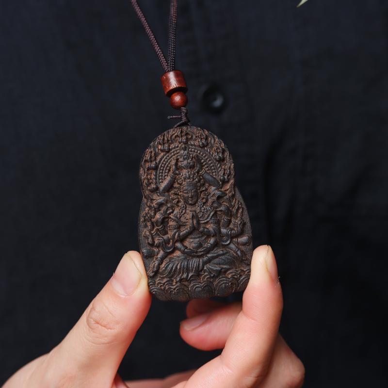 ネックレス ペンダント 仏像 千手観音 十二支 子年 守り本尊 アクセサリー 男女兼用 沈香 レリーフ ロ..