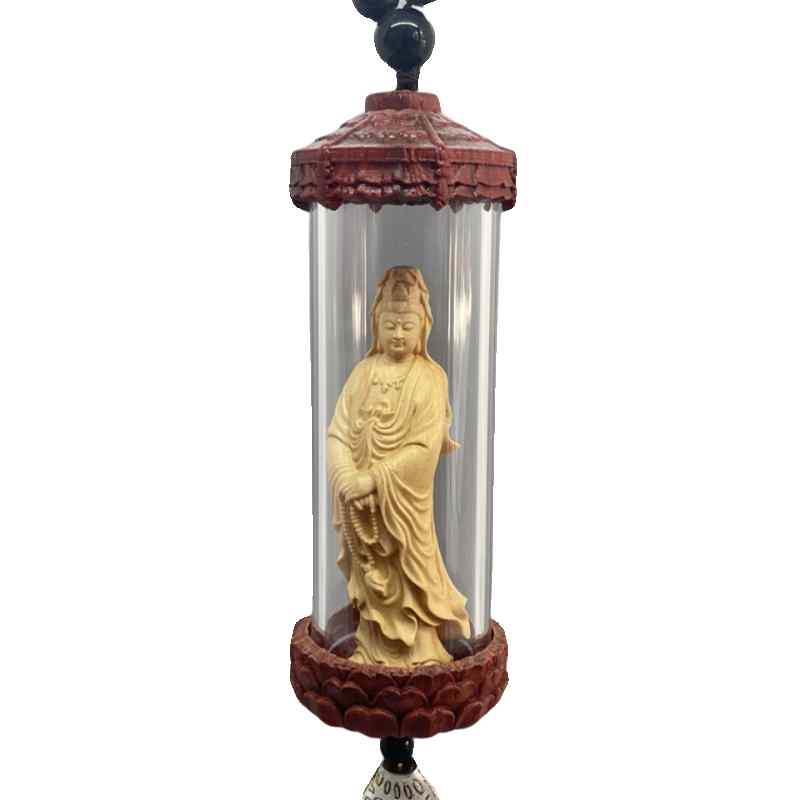 カーアクセサリー ルームミラー 吊り下げ 仏像 念珠 如意観音 ツゲ 木彫り ペンダント 装飾 工芸品 エ..