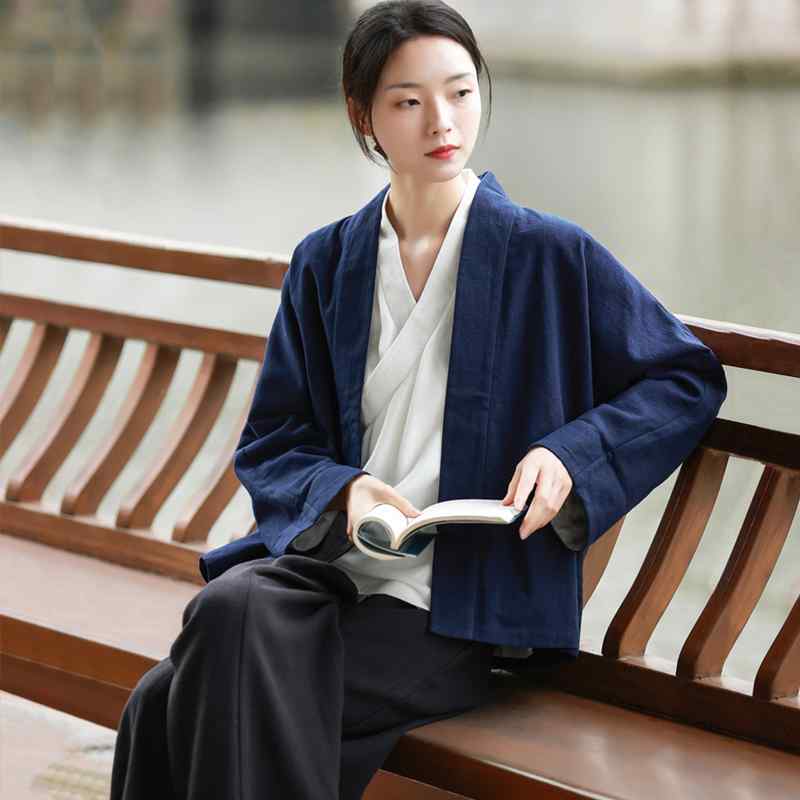 坐禅 服 大人 レディース 上下セット インナー トップス クロスネック 紐 コート スリット ポケ