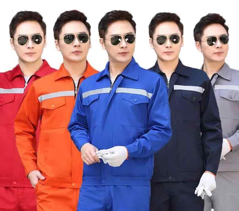 作業服 上下セット 春夏 メンズ レディース 男性用 女性用 長袖 前開き ジップアップ ポケット 保護 整備 工場 農業 かっこいい 秋 厚手 清掃 トップス ボトムス 大きいサイズ 無地 グレー 青 オレンジ