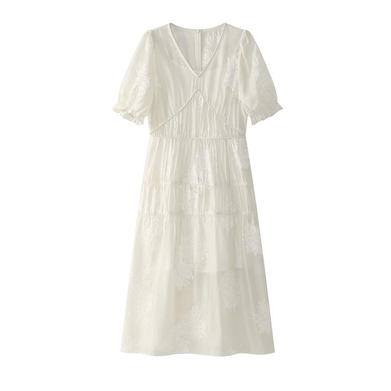 ワンピース 刺繍 フレンチスタイル リゾート エレガント Vネック 上品 夏 レディース