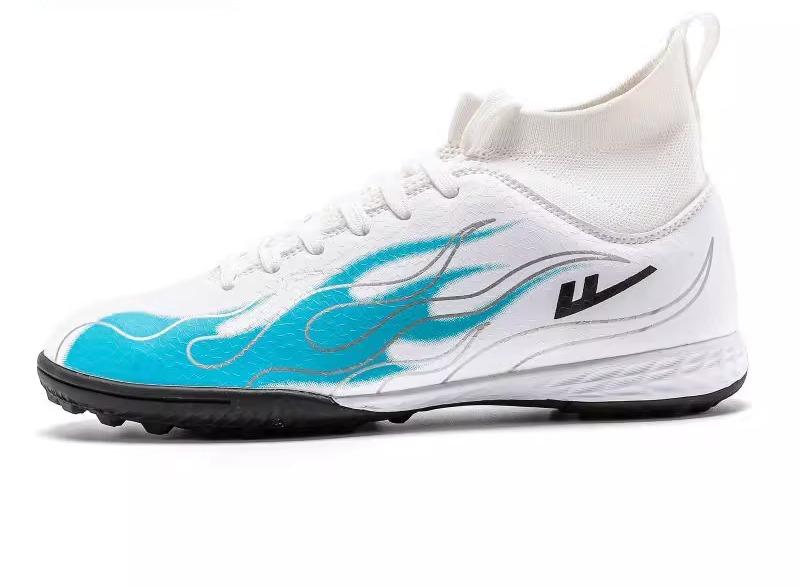 サッカースパイク 大人 ジュニア PU 衝撃吸収 防滑 通気性 ハイカット シューズ 人工芝 フットボール トレーニング スポーツ かっこいい 白 青 黒