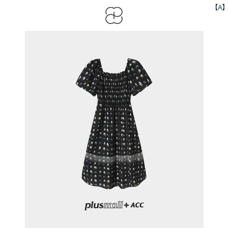 ワンピース 夏 フレンチガーリー 花柄 カントリー 調 シャーリング配色 個性的 可愛い 大人フェミニン