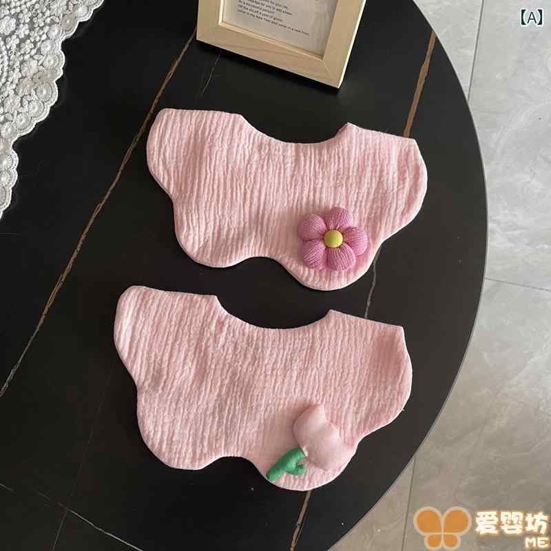 赤ちゃん よだれかけ ガーゼ コットン スタイ 新生児 吐き戻し対策 吸湿 通気性 柔らかい 花柄 リボン かわいい ピンク 黄 青 2枚セット