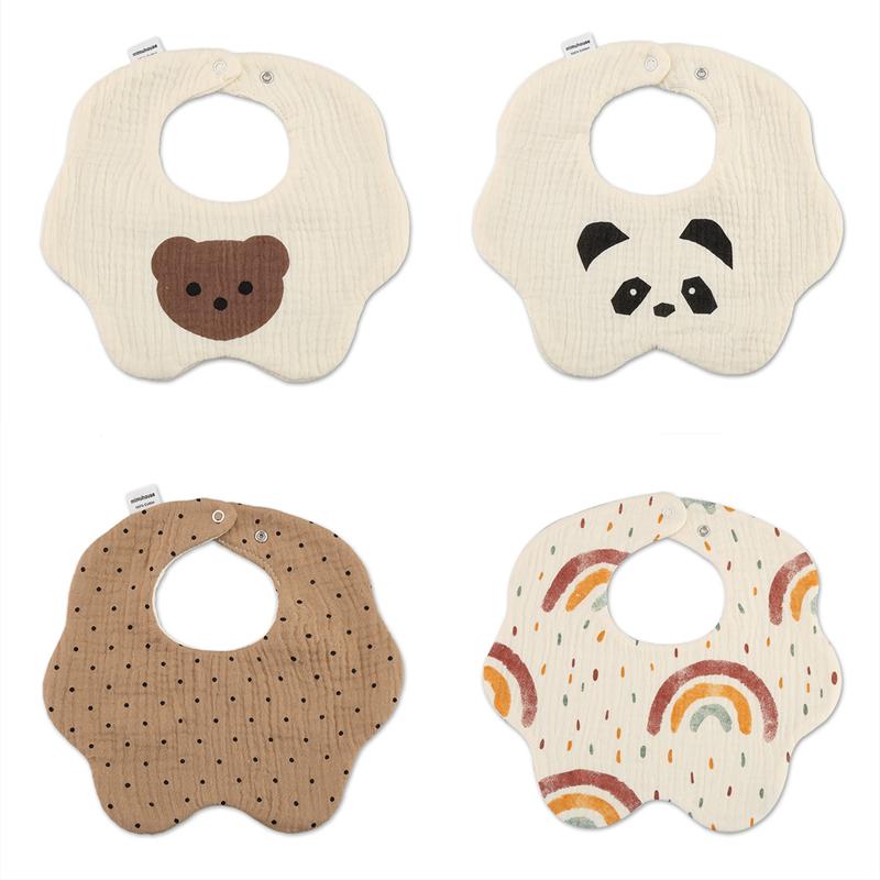 赤ちゃん よだれかけ ガーゼ 北欧 コットン 6層 花びら スタイ 新生児用 吐き戻し防止 子供 食事 エプロン 柔らかい くま ハート ヒョウ柄 かわいい
