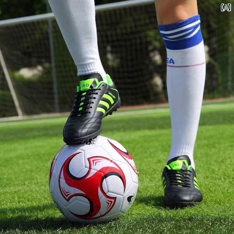サッカースパイク ジュニア 大人 メッシュ スポーツ シューズ 男女兼用 釘 人工芝 トレーニング PU 春 滑り止め 通気性 ソックス ガード 黒 オレンジ 青