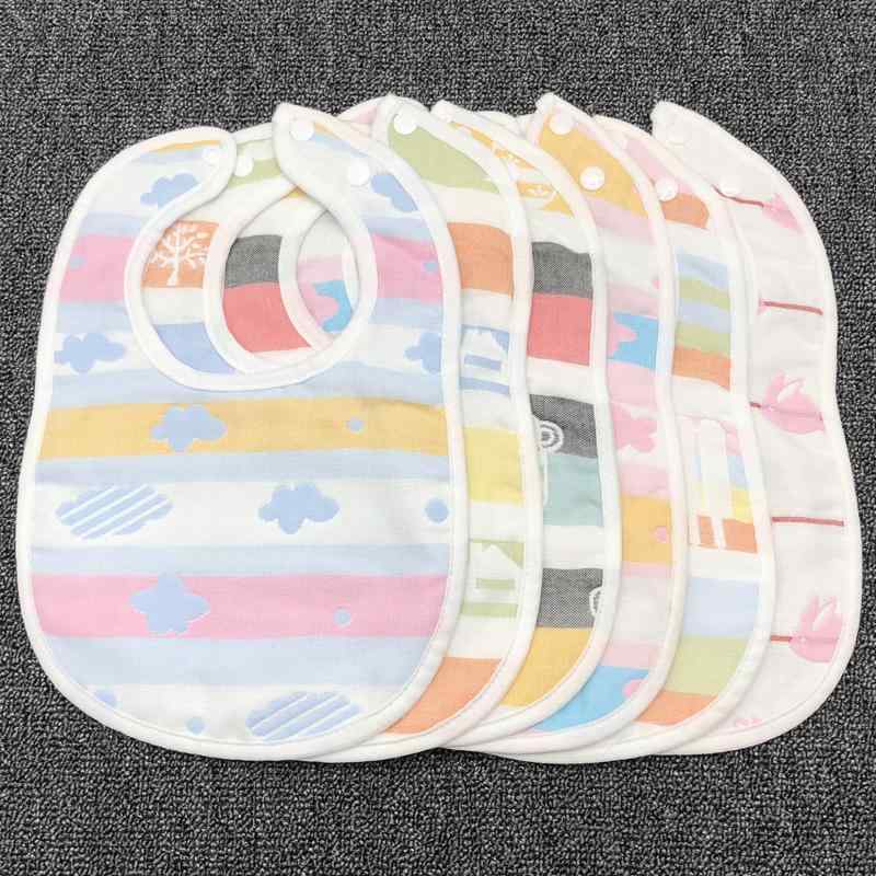 赤ちゃん よだれかけ ガーゼ 綿 6層 U字型 スタイ スナップボタン 大きめ 新生児 吐き戻し防止 子供 食事エプロン かわいい 柄 4枚セット