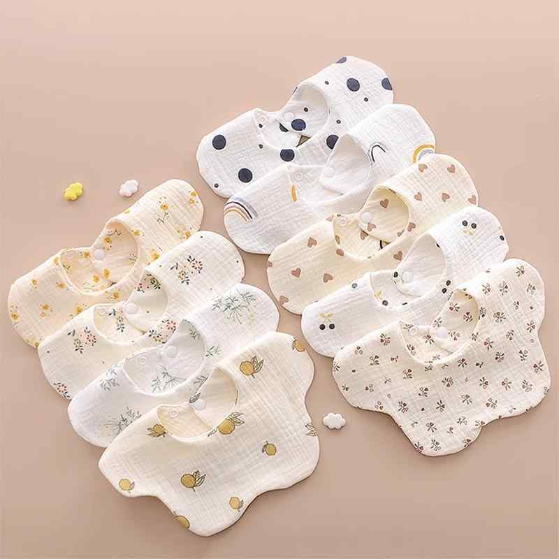 赤ちゃん よだれかけ ガーゼ 綿 6層 花びら型 スタイ 柔らかい 通気性 両面 新生児 吐き戻し防止 360度回転 ドット ハート 花柄 2枚セット