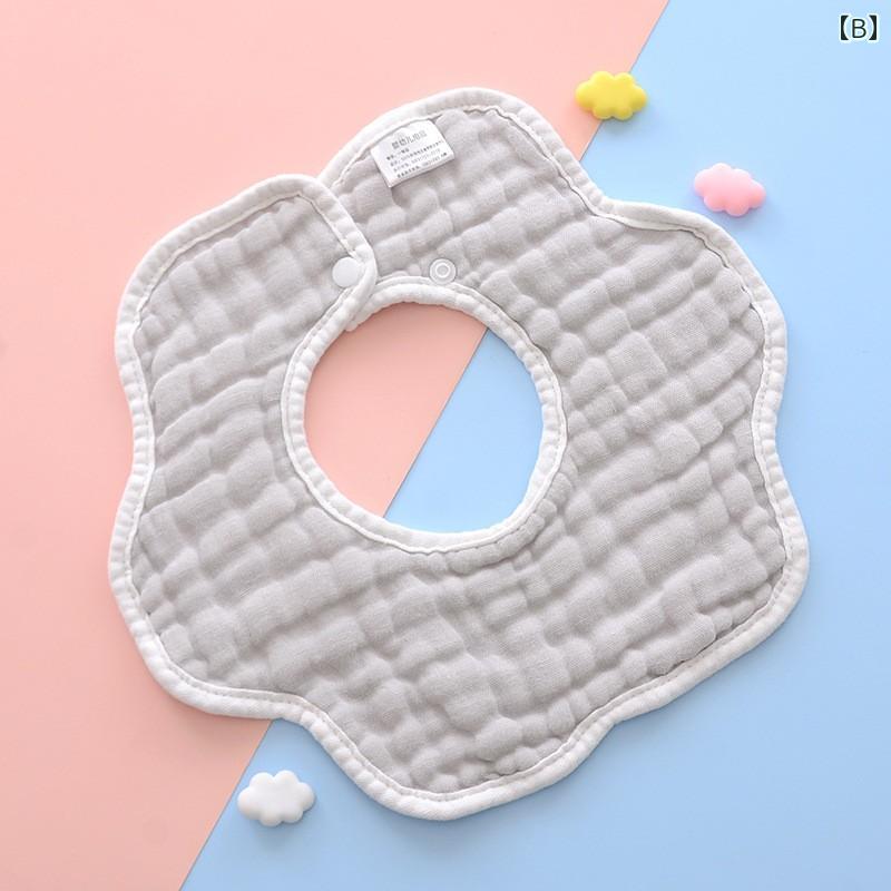 赤ちゃん よだれかけ ガーゼ 綿 8層 春秋 花びら型 スタイ 柔らかい 吸水 通気性 新生児 吐き戻し防止 子供 食事エプロン シンプル 無地 白 ピンク グレー