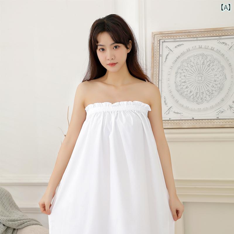 リラクゼーション ウェア エステ ガウン ラップ 巻き タオル バスローブ チューブトップ レディース コットン 薄手 ゴム ボタン留め 柔らかい 吸水 通気性 ゆったり 快適 サウナ サロン スパ マッサージ 施術 ルームウェア ピンク 白 カーキ